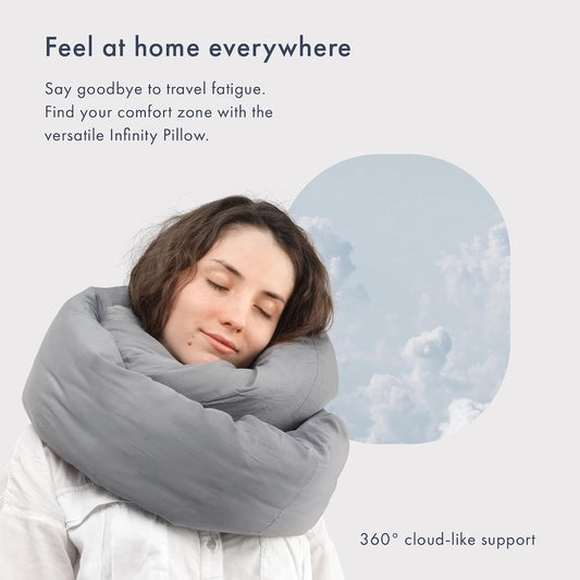 Huzi Infinity Pillow - Home Travel Soft Neck Scarf Support Sleep (Grey)