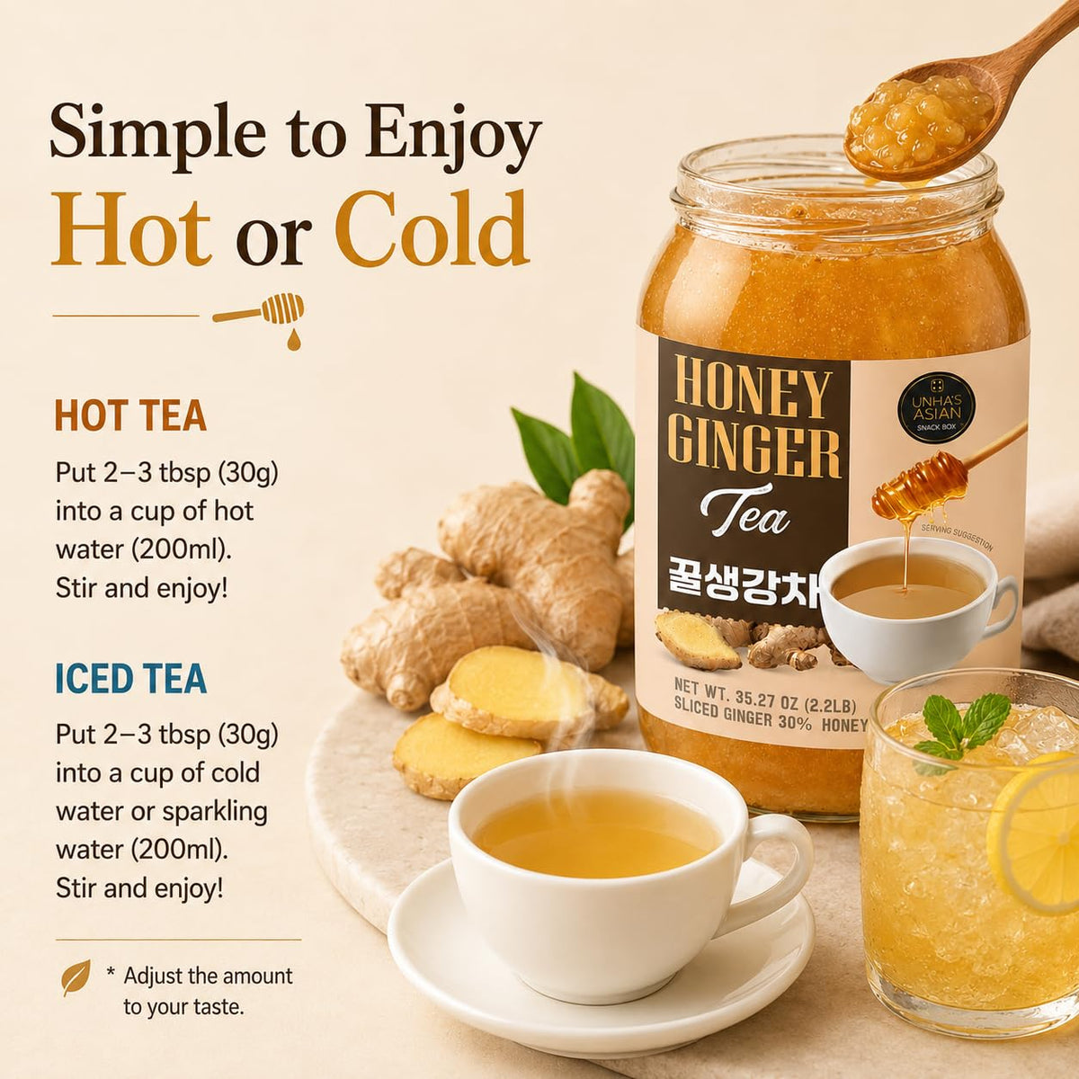 Unha's Korean Honey Ginger Tea, Sliced Ginger, 35.27 oz