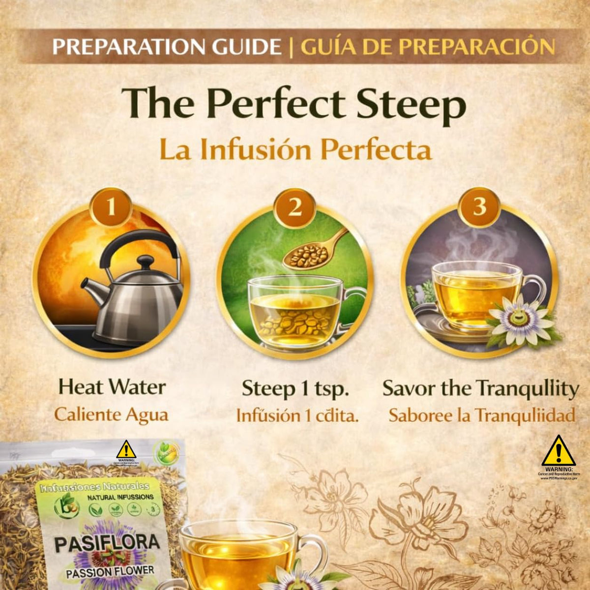 Pasiflora Herbal Tea – 4 oz (113 g) – Passionflower Loose Leaf Blend – Traditional Herbal Infusion – 100% Natural, Wildcrafted, Caffeine-Free, Vegan, Non-GMO – by BexpertsUSA