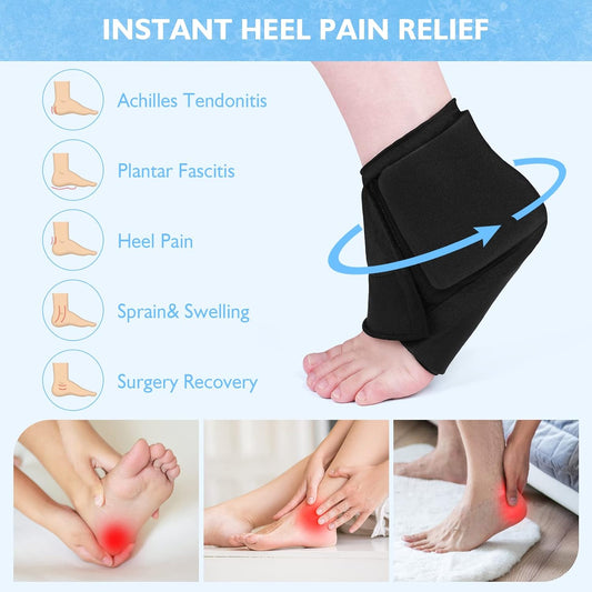 Helthrelife Heel Ice Pack for Pain Relief, Reusable Gel Ankle Ice Pack Wrap Hot&Cold Therapy for Heel Pain, Plantar Fasciitis, Achilles Tendinitis, Dry Cracked Heels, Sprain, Sports Injuries