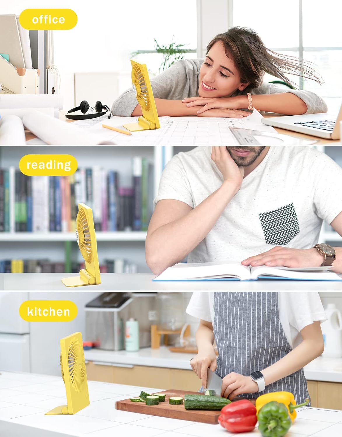 Zuvas Desk Fan Battery Operated Fan Rechargeable 180°Tilt Folding Personal Fan Ultra Quiet Small Portable 3 Speed Adjustable Strong Wind Fan For Office Bedroom Home Desktop Camping (White)
