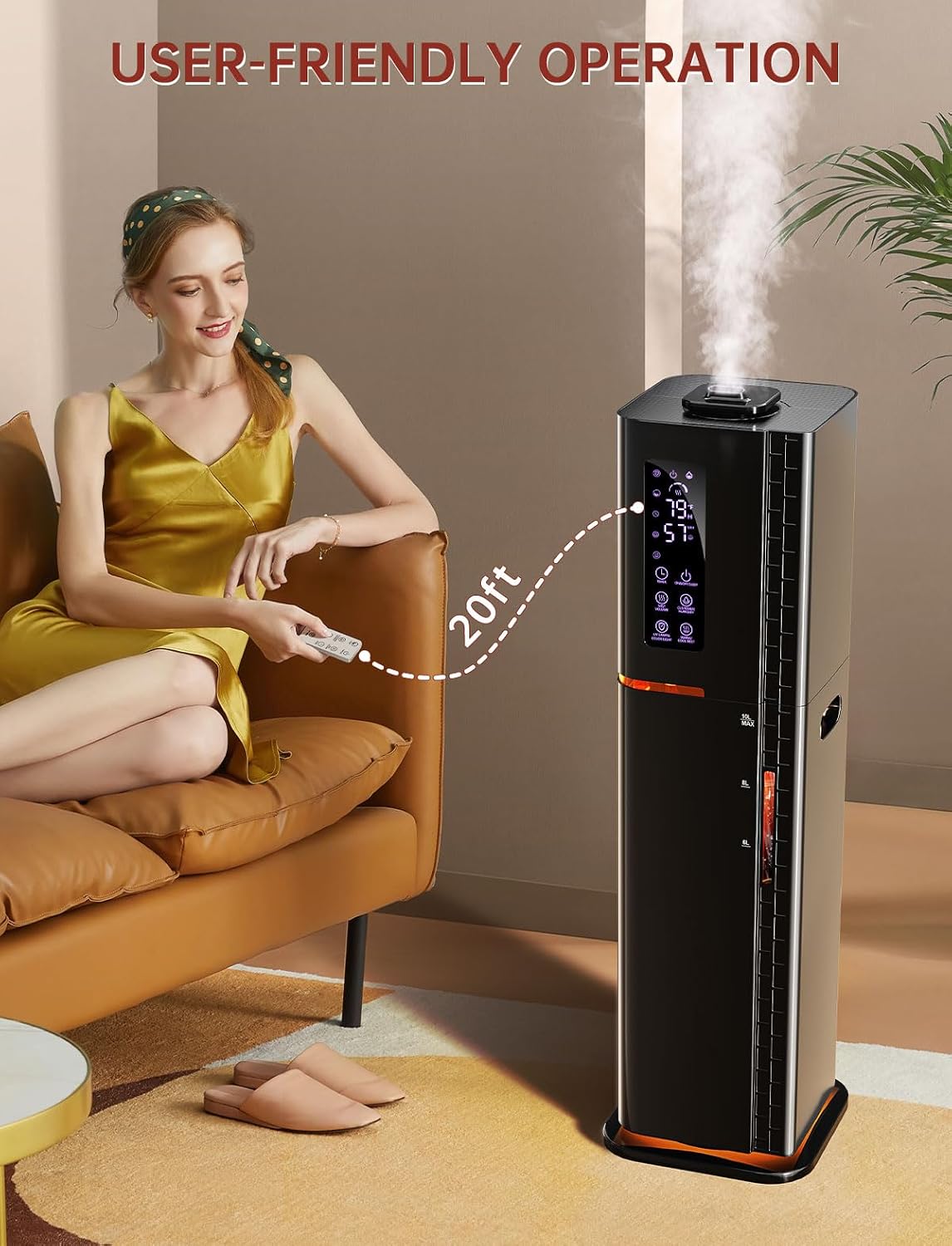 2.64Gal Humidifiers for Bedroom Large Room, Warm and Cool Mist up to 500ft², Top Fill Diffuser Ambient Light, 3 Mist Modes, 24H Timer, 35dB Quiet Humidifier for Home Office Plants