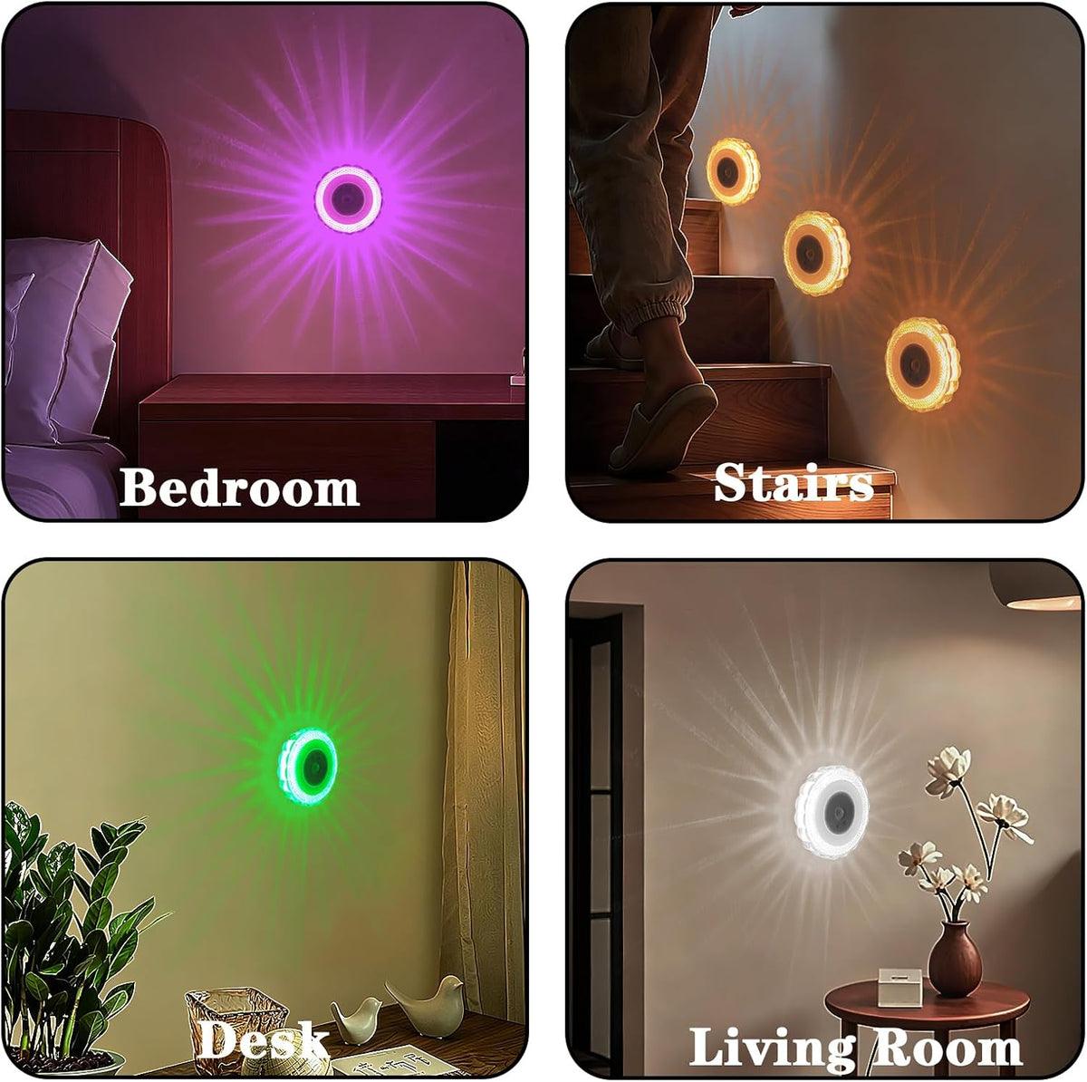 Indoor Stair Light-RGB and Warm White Magnetic Induction Night Light,Rechargeable LED Wall Light,Color Changing Sensor Light,Suitable for Bedroom,Hallway,Bathroom,Wardrobe,Stairs,and RV,2 PC