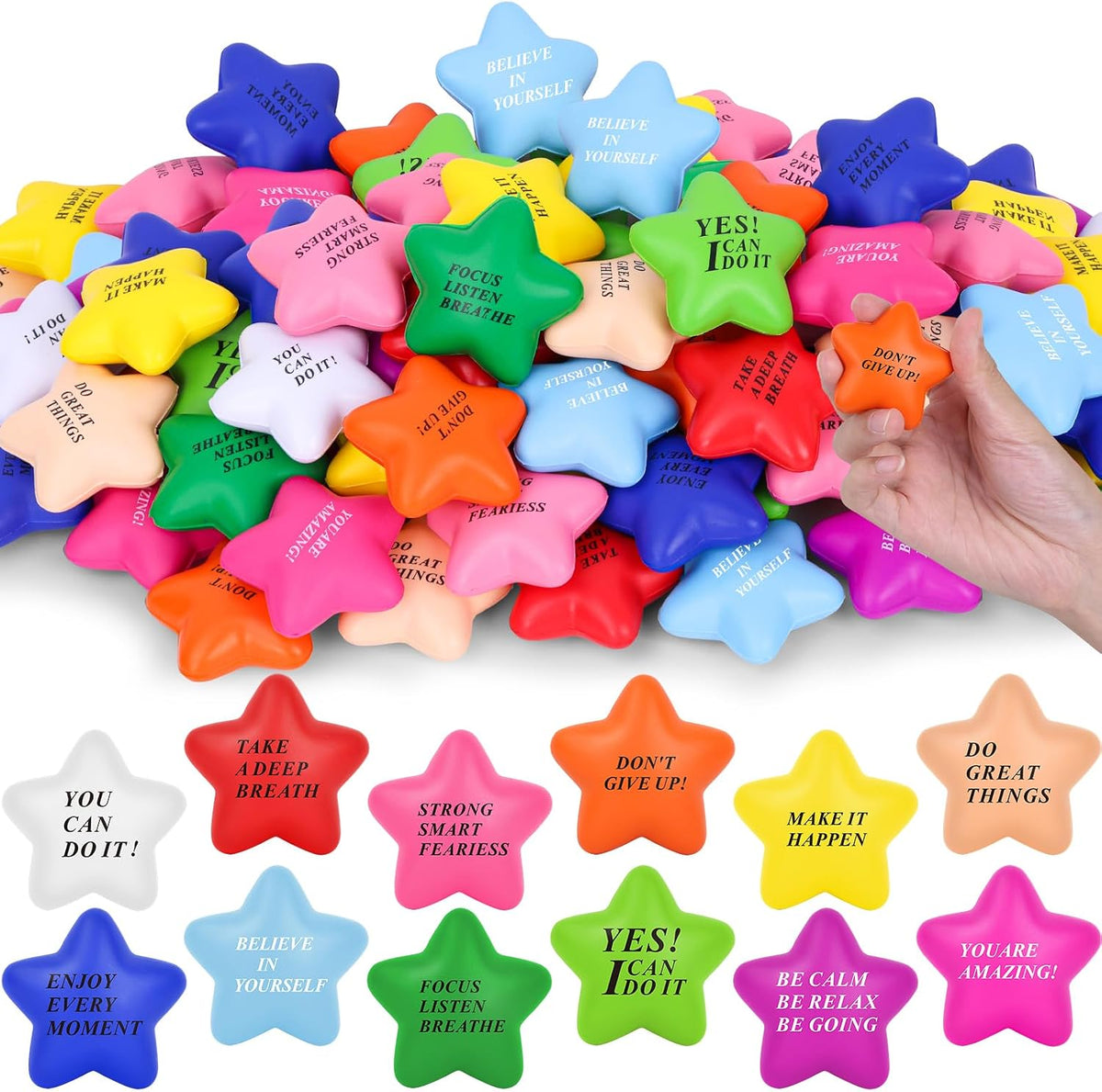 96 Pieces Motivational Stress Balls 2 Inch Inspirational Stress Relief Ball Bulk Hand Exercise Balls Encouraging Colorful Foam Balls Anxiety Small Balls with Quotes for Kids Adults Teens, 12 Styles