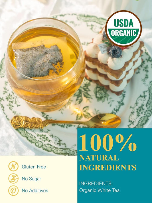 GLDNT Organic White Tea Bags, Mellow & Delicate Taste, Caffeinated, 100ct