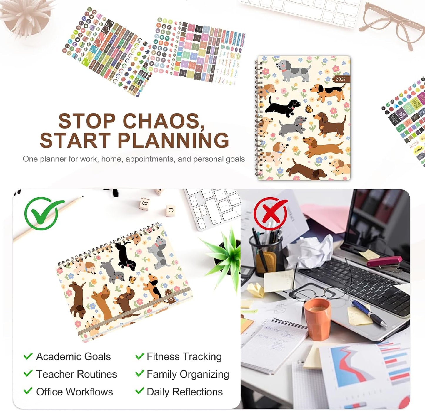 Planner 2026-2027, Weekly and Monthly Calendar Planner, JUL 2026 - JUN 2027 - Colors B