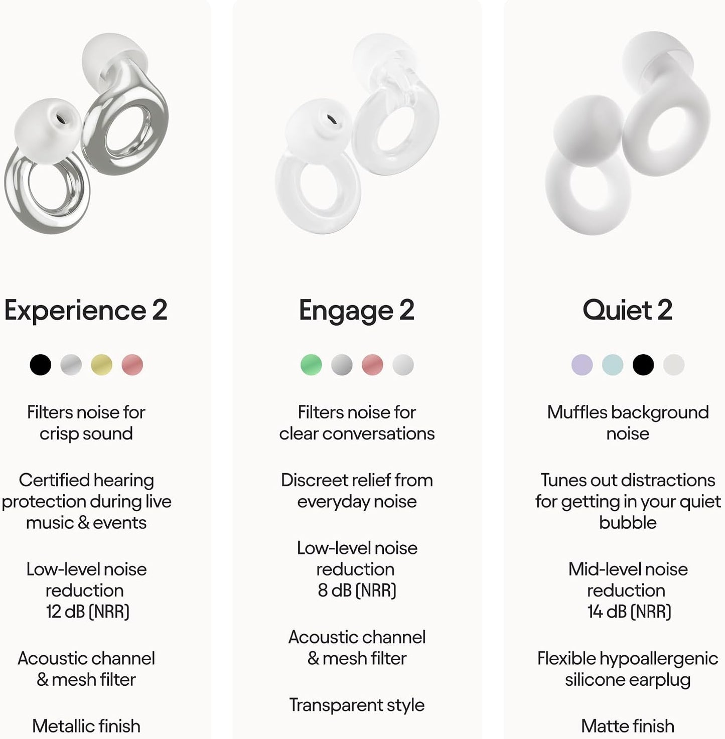 Loop Experience 2 Ear Plugs – Stylish Certified Hearing Protection for Concerts & Festivals, Live Events, Musicians, Sports, DJs and Nightlife – 17dB Noise Reduction Earplugs (High-Fidelity)