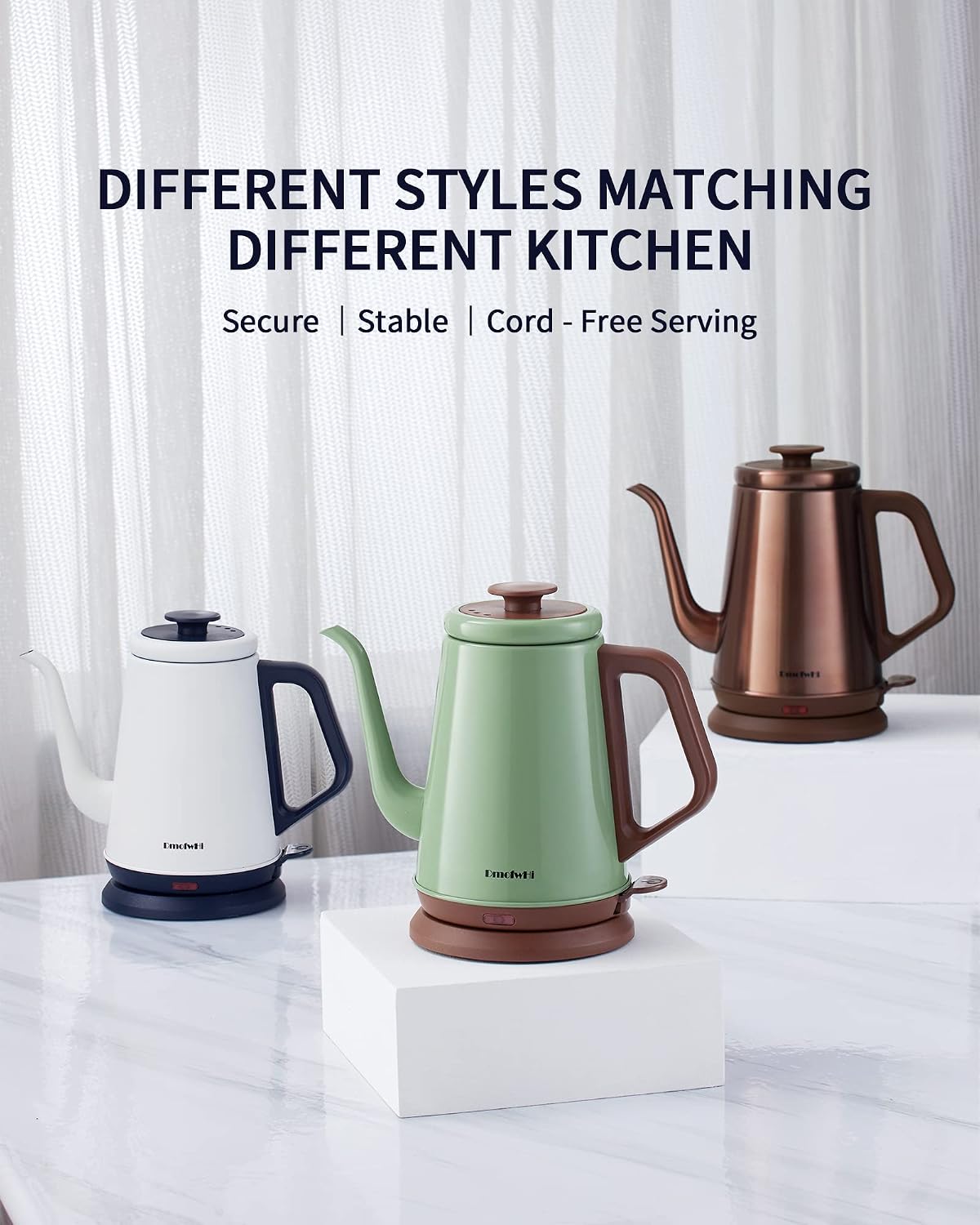 DmofwHi Gooseneck Electric Kettle(1.0L), 100% Stainless Steel BPA Free Classic Pour Over Coffee Kettle | Tea Kettle - Green