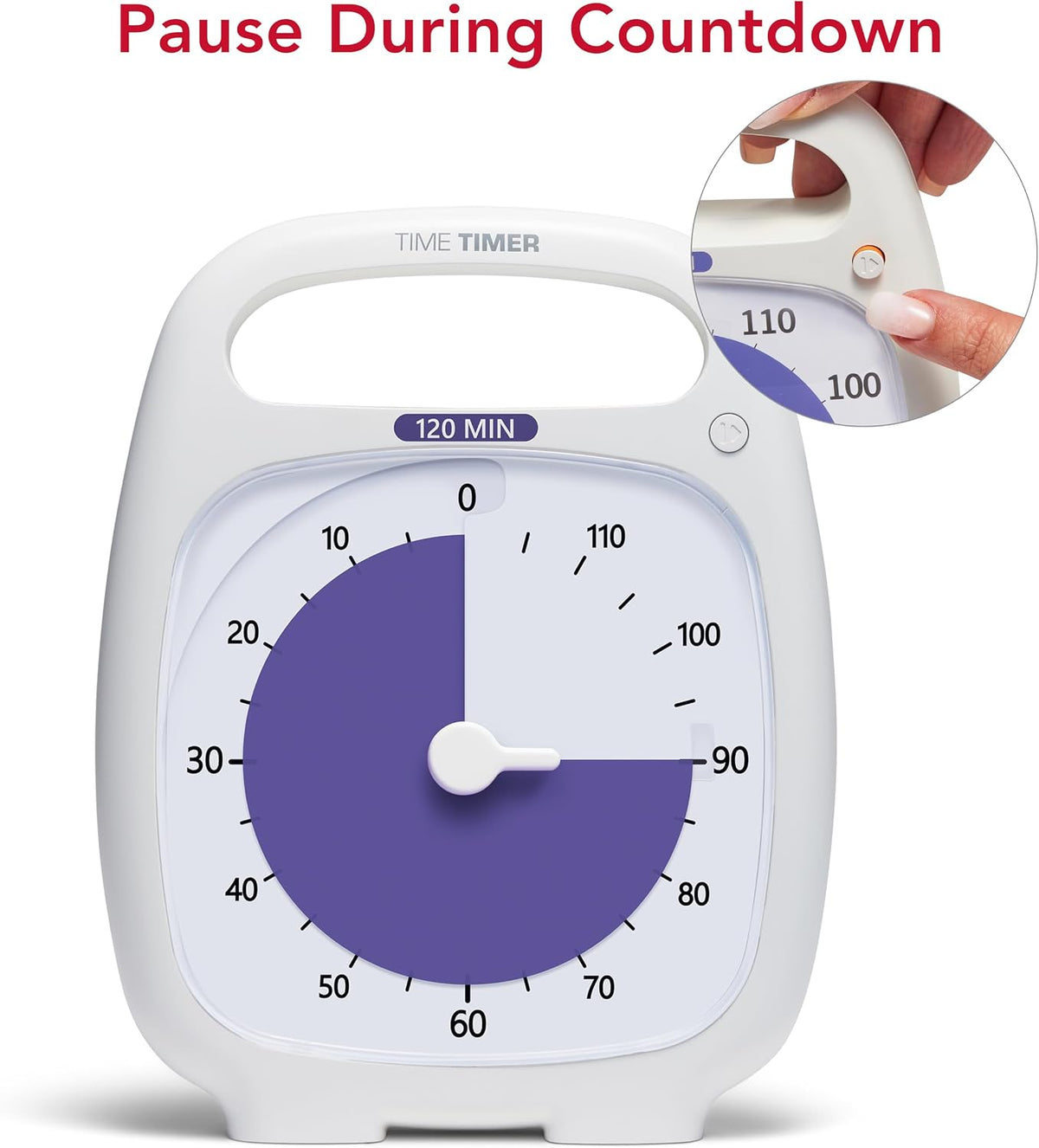 TIME TIMER PLUS 5 Minute Desk Visual Timer - Countdown Timer with Portable Handle for Classroom, Office, Homeschooling, Study Tool with Silent Operation (White)
