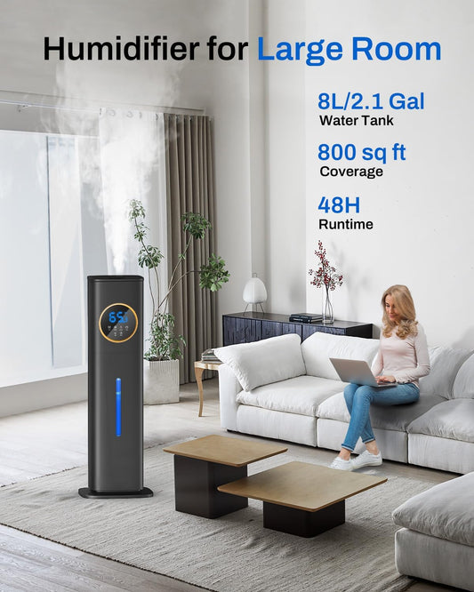 Lacidoll 8L Large Humidifier for Bedroom Large Room Home 800 sq ft, Black