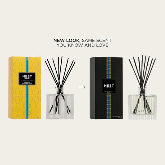 NEST New York Reed Diffuser, Bamboo - 5.9 fl oz - Fragrance for Up to 90 Days - Reusable, Refillable Glass Holder - Includes 8 All-Natural Reed Sticks - Flame Free