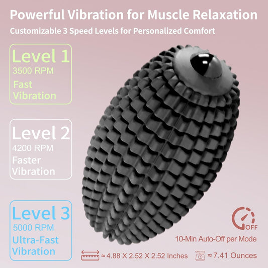 Vibrating Massage Ball for Full Body Relaxation, Silicone Trigger Point Massager Ball for Back, Leg, Foot, Muscle Recovery, Portable Rechargeable Massage Roller, 3 Vibration Speeds (Black)