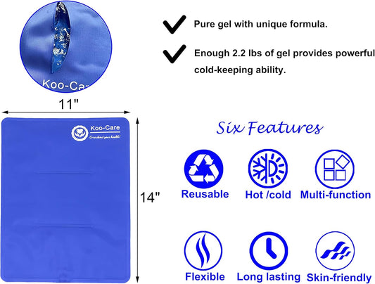 Koo-Care Extra Large Gel Ice Pack for Injuries Reusable Flexible Hot Cold Therapy Compress with Strap for Shoulder Rotator Cuff, Back, Hip, Shin - Knee Replacement Surgery Pain Relief XL 13" x 14.7"