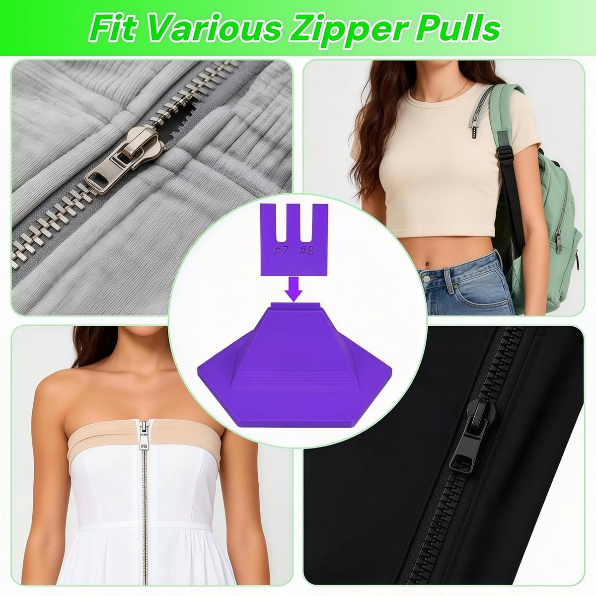 Zipper Jig Tool with Anti-Slip Silicone Base for 6 Size #1#2#3#5#7#8 Zippers,Zipper Installing Tool Handy Zip Fastener for Zippers Pulls Zip Sliders for Dresses & Pants (Magenta)