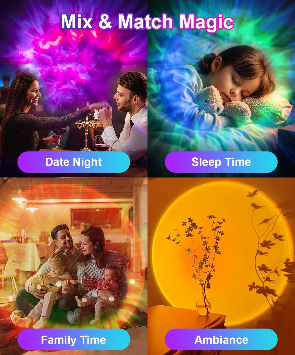Galaxy Projector,Galaxy Projector for Bedroom Decor,Sunset Lamp Projection with Timer and Remote Control 55 Lighting Modes, Night Light Projector for Adults, Bedroom, Living Room and Home Theater