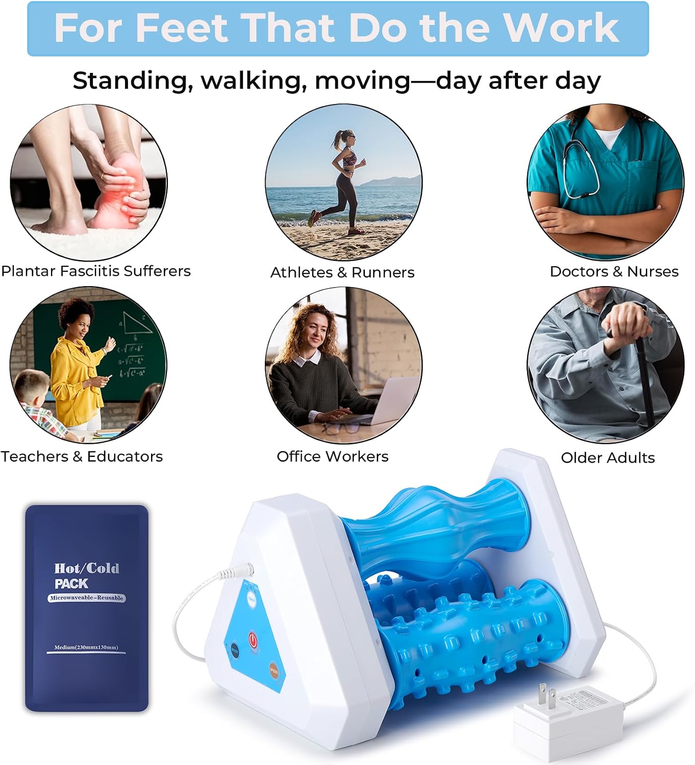 Electric Foot Roller Massager for Plantar Fasciitis Relief – Auto Rolling Foot Massager with 3-in-1 Targeted Rollers for Arch & Heel Support, Foot Strain Recovery