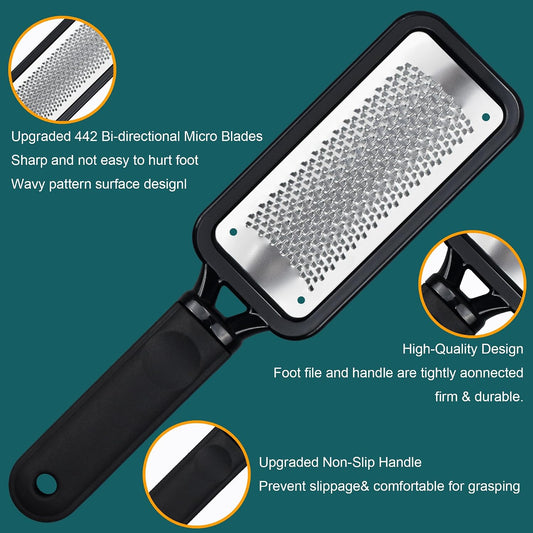 Foot Rasp Foot File, 2 Pcs Stainless Steel Pedicure Callus Remover for Feet, Professional Foot Care Tools for Pedicure to Removes Hard Skin Corns for Dry and Wet Feet