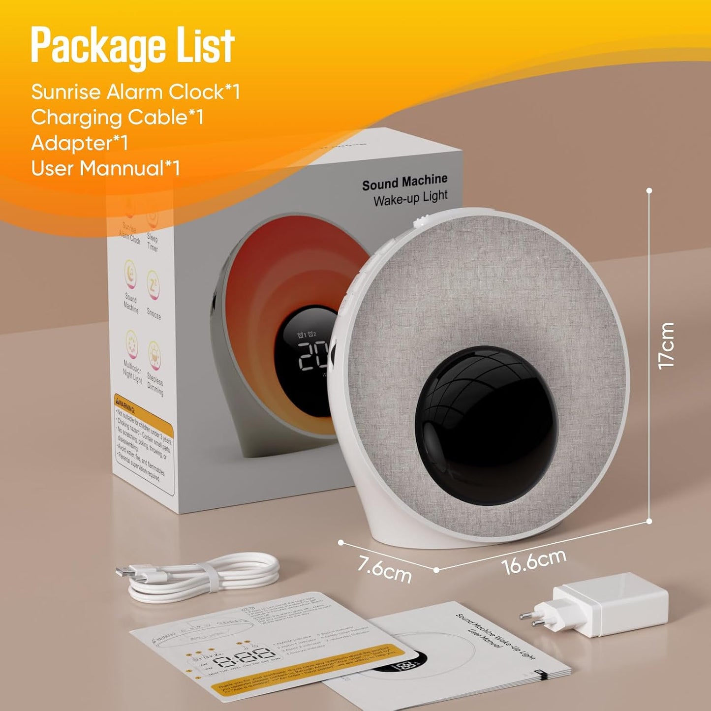 Sunrise Alarm Clock, White Noise Sleep Sound Machine for Bedroom, Wake Up Light with 30 Soothing Sounds, Dual Alarms, Snooze, Bedside Lamp, Christmas Gift for Baby, Adults, Heavy Sleepers