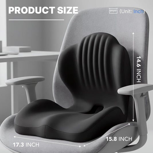 Ergonomic Seat Cushion, Office Chair Seat Cushions with L-Shaped Design, Memory Foam Orthopedic Cushion with Coccyx Hollow, Lumbar Support & Tailbone Pain Relief for Car, Truck, Gaming Chair (Black)