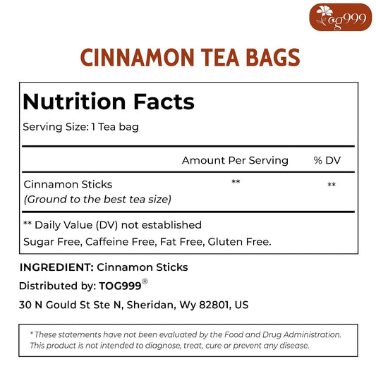 TOG999 Ceylon Cinnamon Tea Bags, Cinnamon Herbal Tea, Caffeine-Free