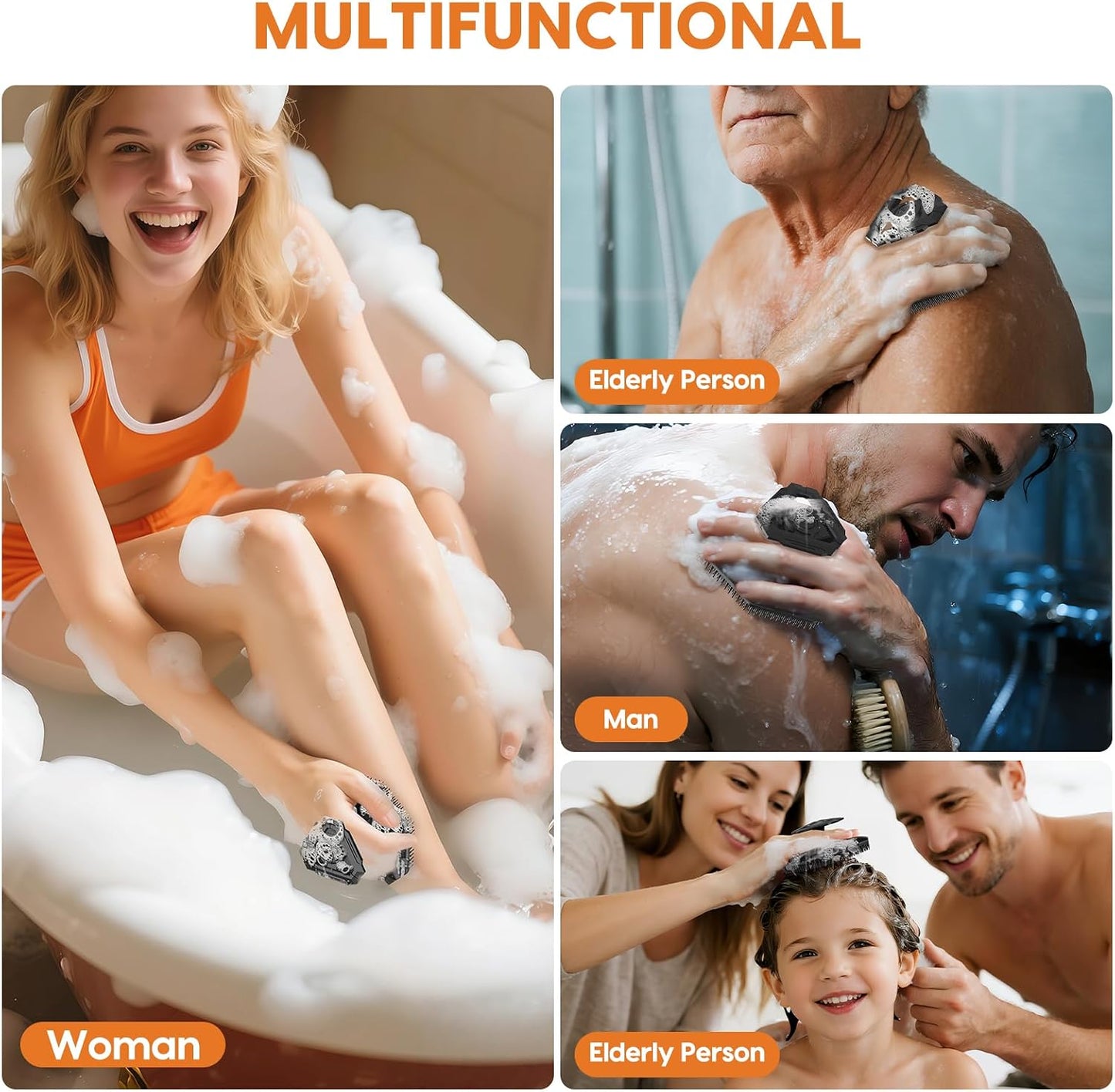 Silicone Back Scrubber for Shower, 17in Lengthen Long Handle Body Brush, Double Sided Shower Brush for Shower Exfoliating and Massage Can Produce Rich Foam, Long Handle Back Scrubber for Men