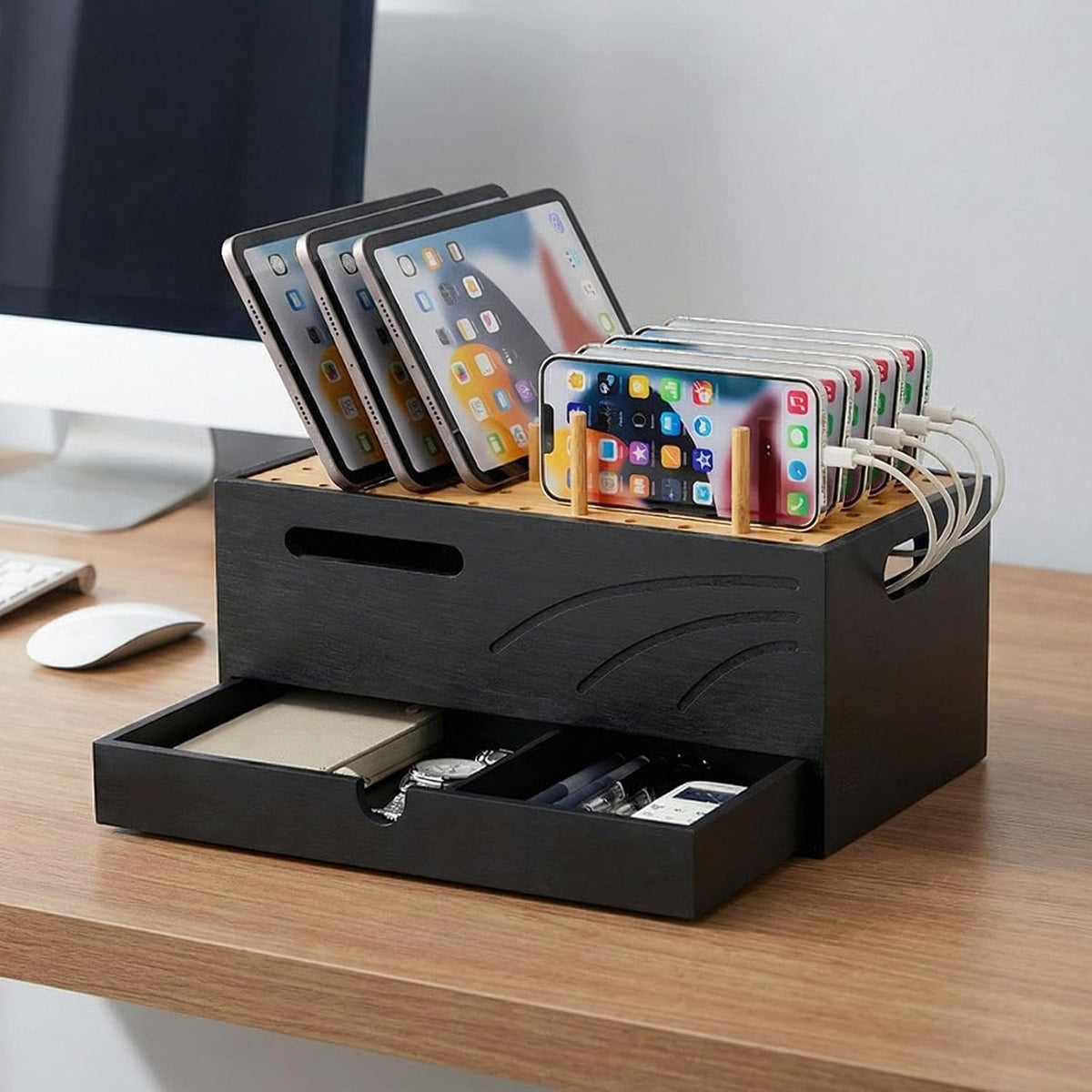 Homde Office Charging Station Organizer: 2 Layer Charger Holder (Natural)