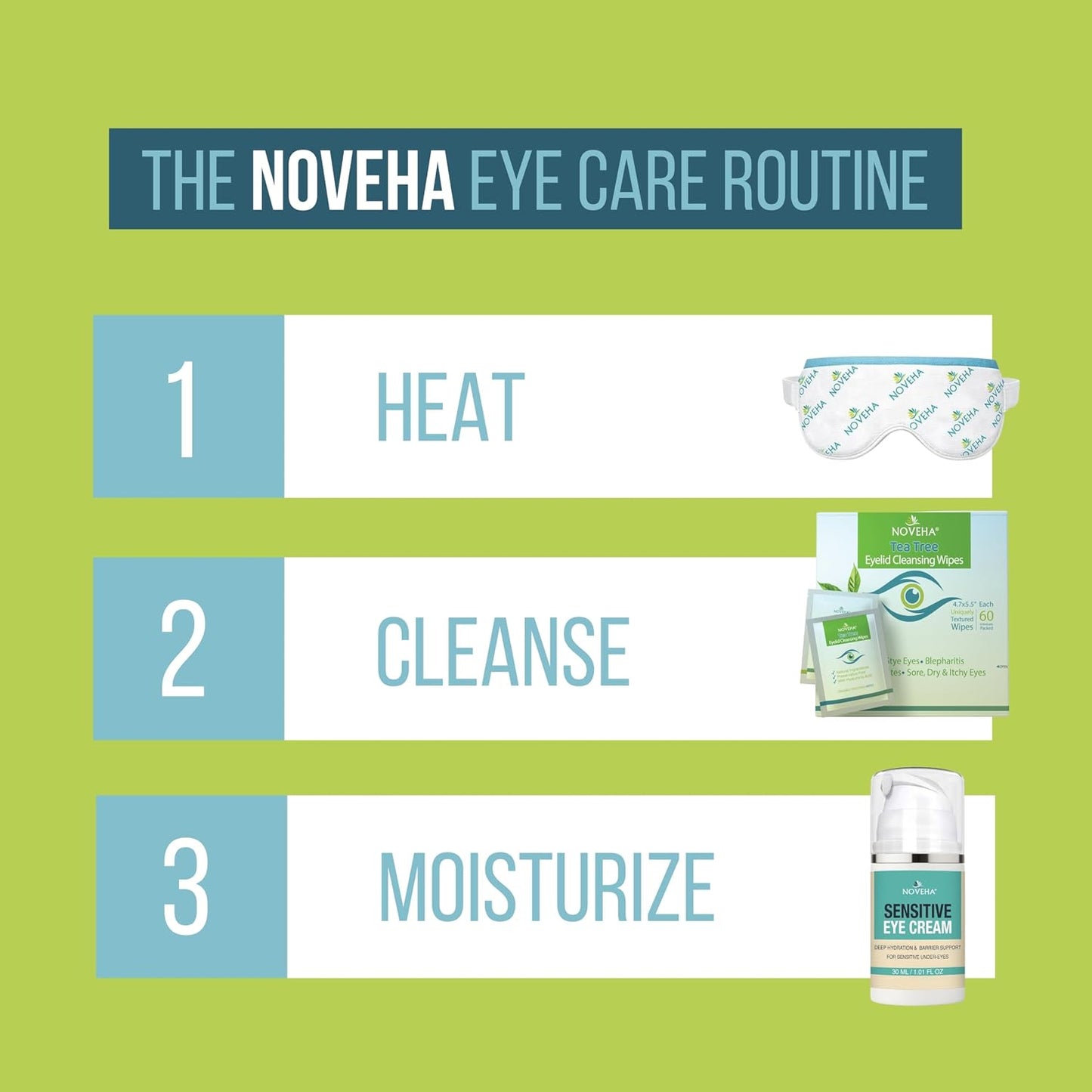 NOVEHA Express Warm Compress Individual Eye Mask | Moist Hot Technology for Sensitive Dry Eyes - Relieves Stye & Pink Eye - Reusable Heat Water Treatment for Irritated Eyes and Eyelid Lumps