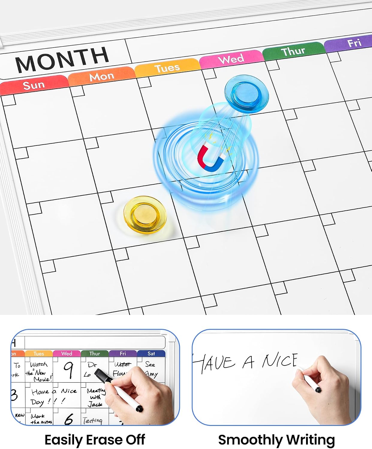VITEVER Calendar Whiteboard for Wall, Double-Sided Dry Erase Board, Hanging Monthly Planning Board, Small White Board for Memo, to Do List, Home, Kitchen, Office Accessories