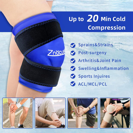 ZNÖCUETÖD Enhanced Knee Ice Pack Wrap 2 Pack for Pain Relief, Large Gel Ice Pack for Knee Leg Injuries Reusable with Cold Compression for Tendonitis, Arthritis, Swelling, Bruises, Surgery Recovery