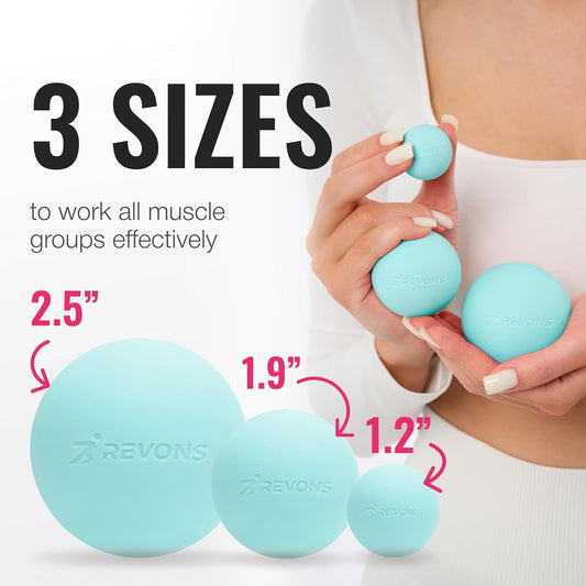 3 in 1 Massage Ball Set – 2.5", 1.9" & 1.2" Firm Silicone Balls for Myofascial Release, Trigger Point Therapy, Back & Foot Pain Relief, Face Fitness, Yoga, Deep Tissue Recovery (Turquoise)