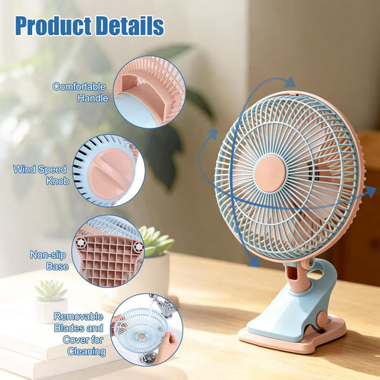 Clip On Fan, AC 110V 8.66inch Adjustable Clip Table Fan, Quiet Clamp Fan