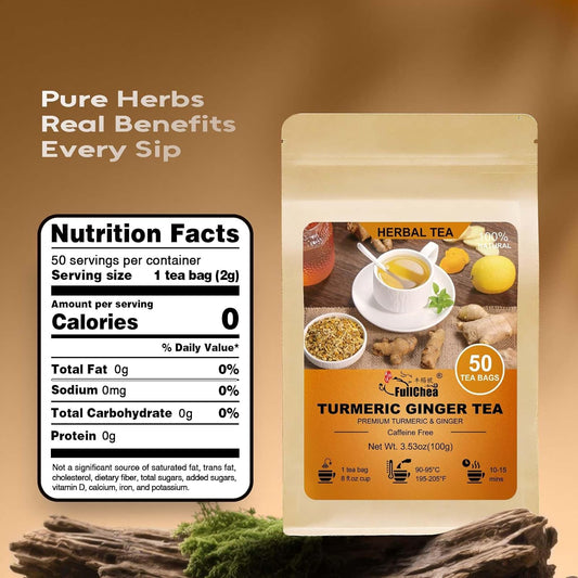FullChea - Turmeric Ginger Tea Bags, Dried Herbal Blend