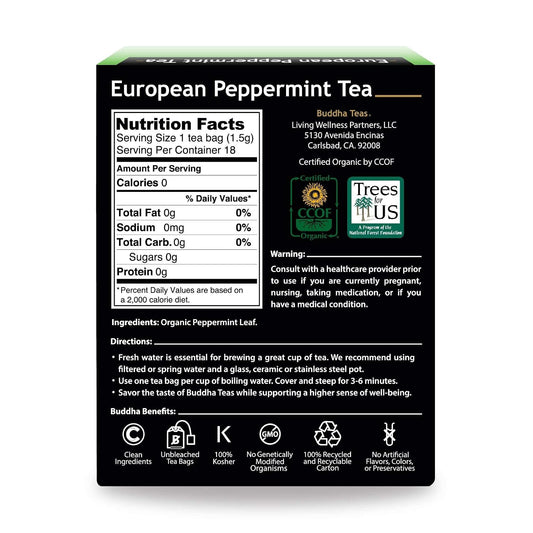 Buddha Teas Organic European Peppermint Tea - Herbal Tea, Caffeine Free