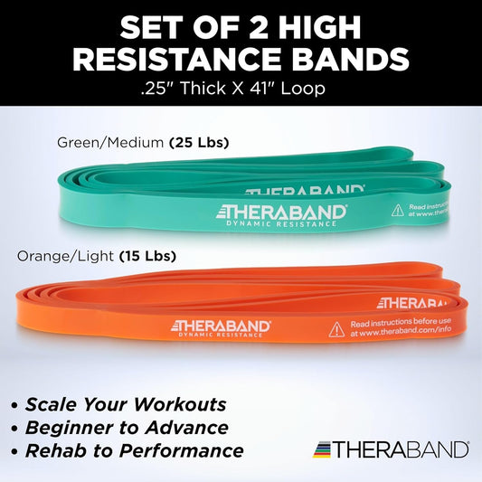 THERABAND High Resistance Band Set of 2, Light and Medium Loop, 15-25 lb