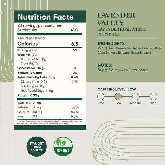 Luxmi Estates Lavender Valley Lavender Tea (25 Tea Bags) Low Caffeine Tea Bags, With Darjeeling Makaibari White Tea