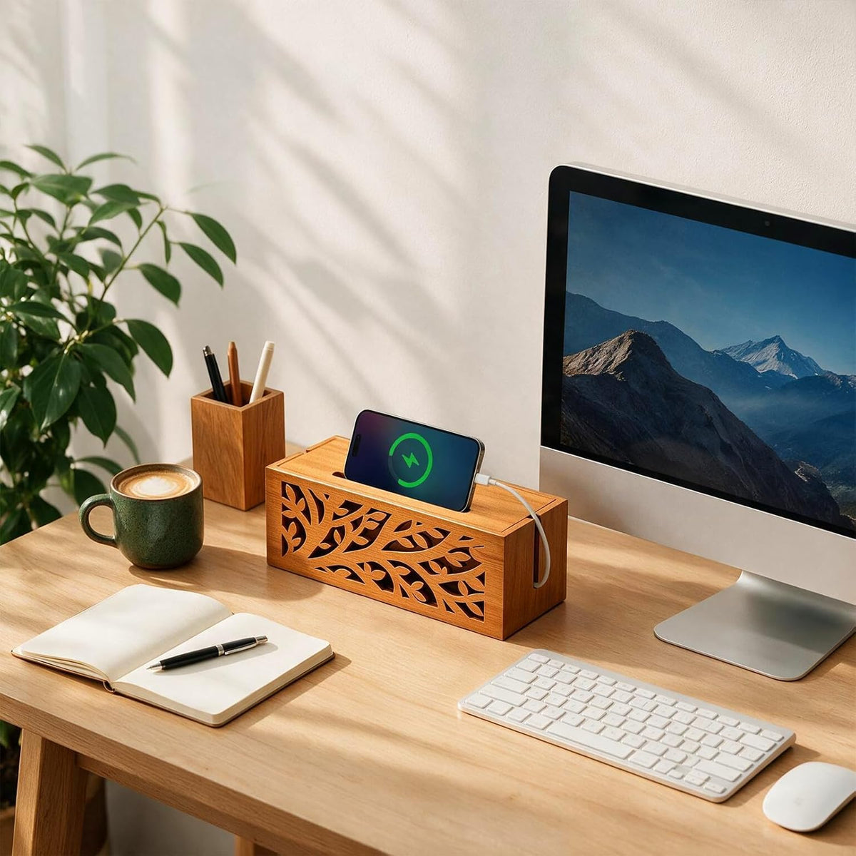 Wood Cable Management Box, Cord Organizer & Decorative Power Strip Cover