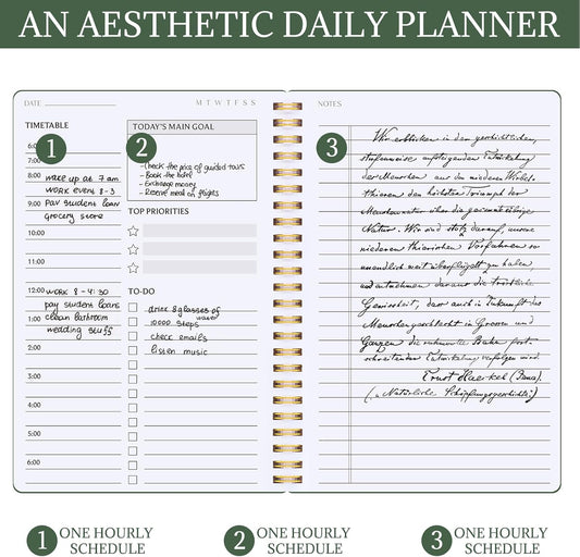 Thboxes Undated Daily Planner with Hourly Schedule, 5.71" X 8.35" Daily To DO List Noteboook Set Goals A5 Daily Personal Organizer Notepad for School Work Office Improve Efficiency Planner, Green