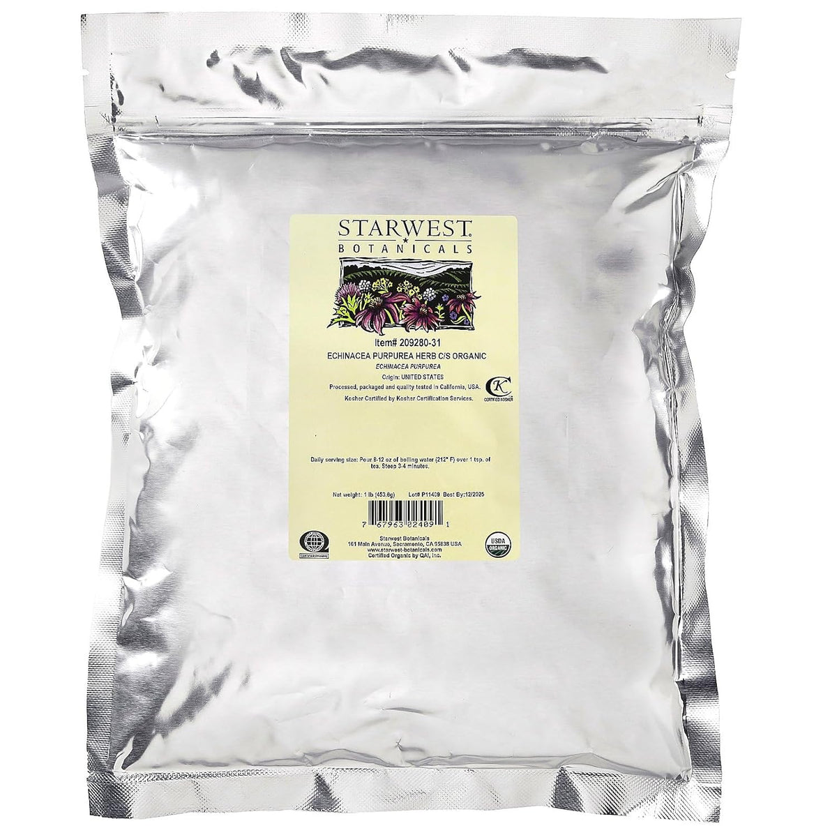 Starwest Botanicals Organic Echinacea Purpurea Herb C/S, 1 Pound