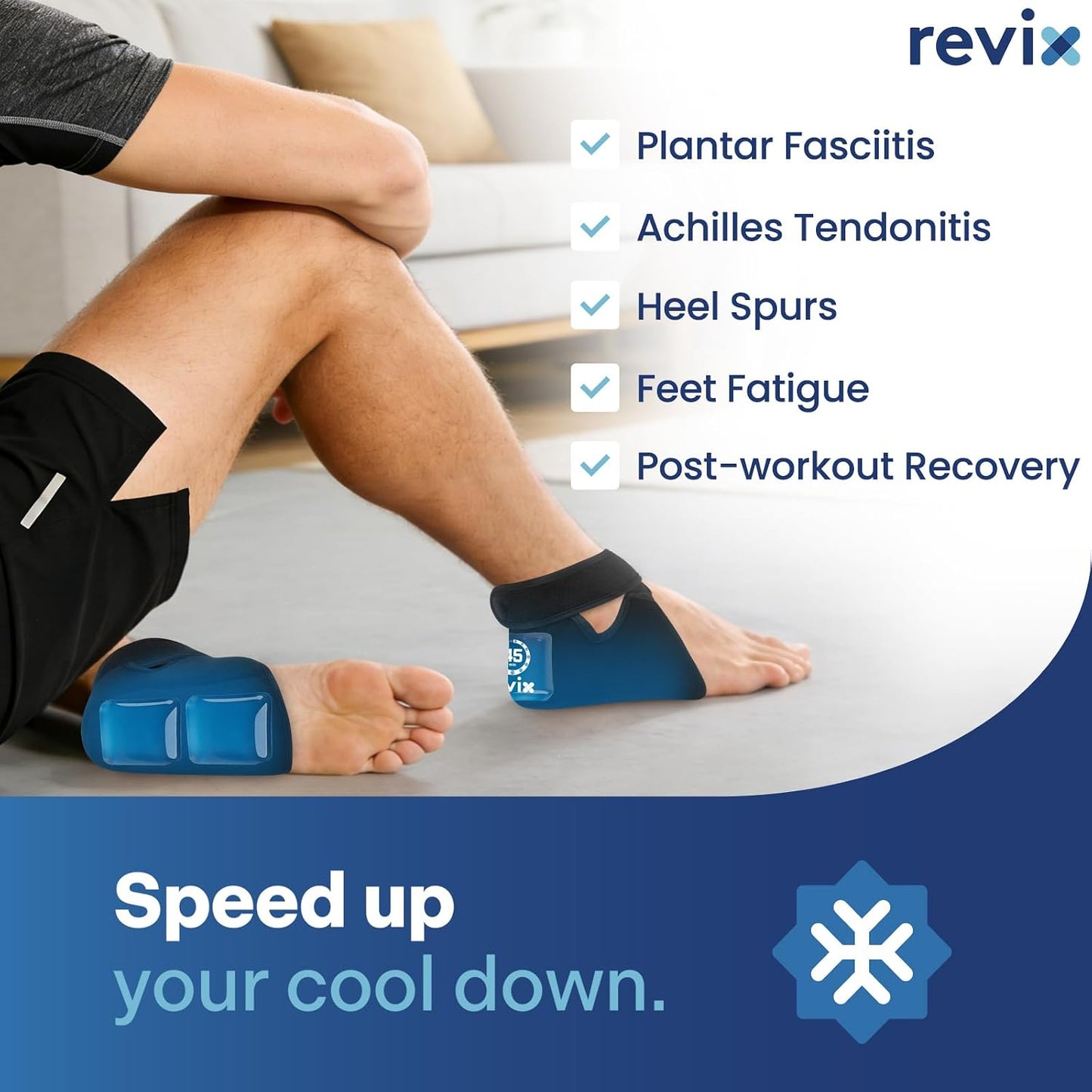REVIX Heel Ice Pack Wraps for Achilles Tendonitis & Plantar Fasciitis with 45-Min Long Lasting Cold Therapy, 2 Packs Lightweight Gel Ice Pack for Heel Relaxation, Reusable Ice Wrap for Feet Swelling