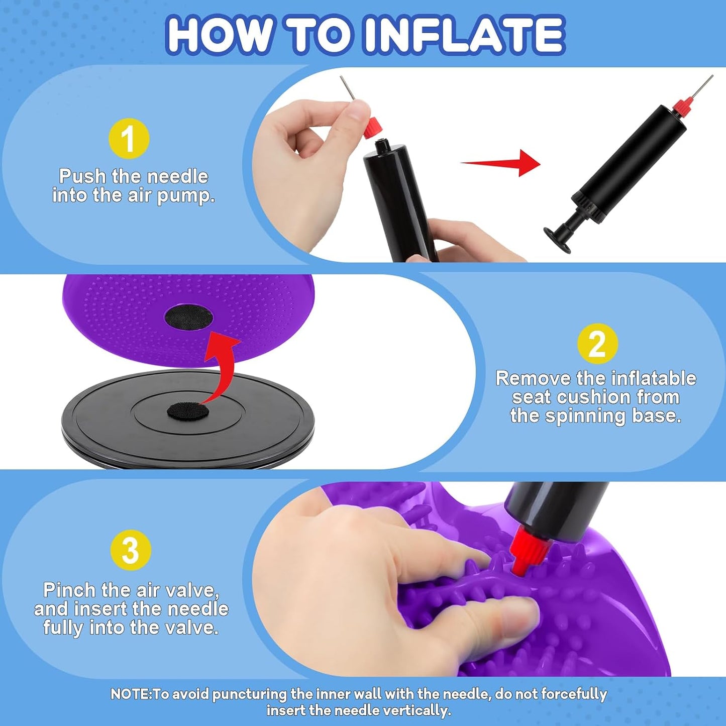 Wiggle Seat Cushion,Fimeetoy Sensory Spinning Chair,ADHD Tools for Kids,Flexible Seating Classroom & Home,Inflatable Wobble Balance Disc-Blue