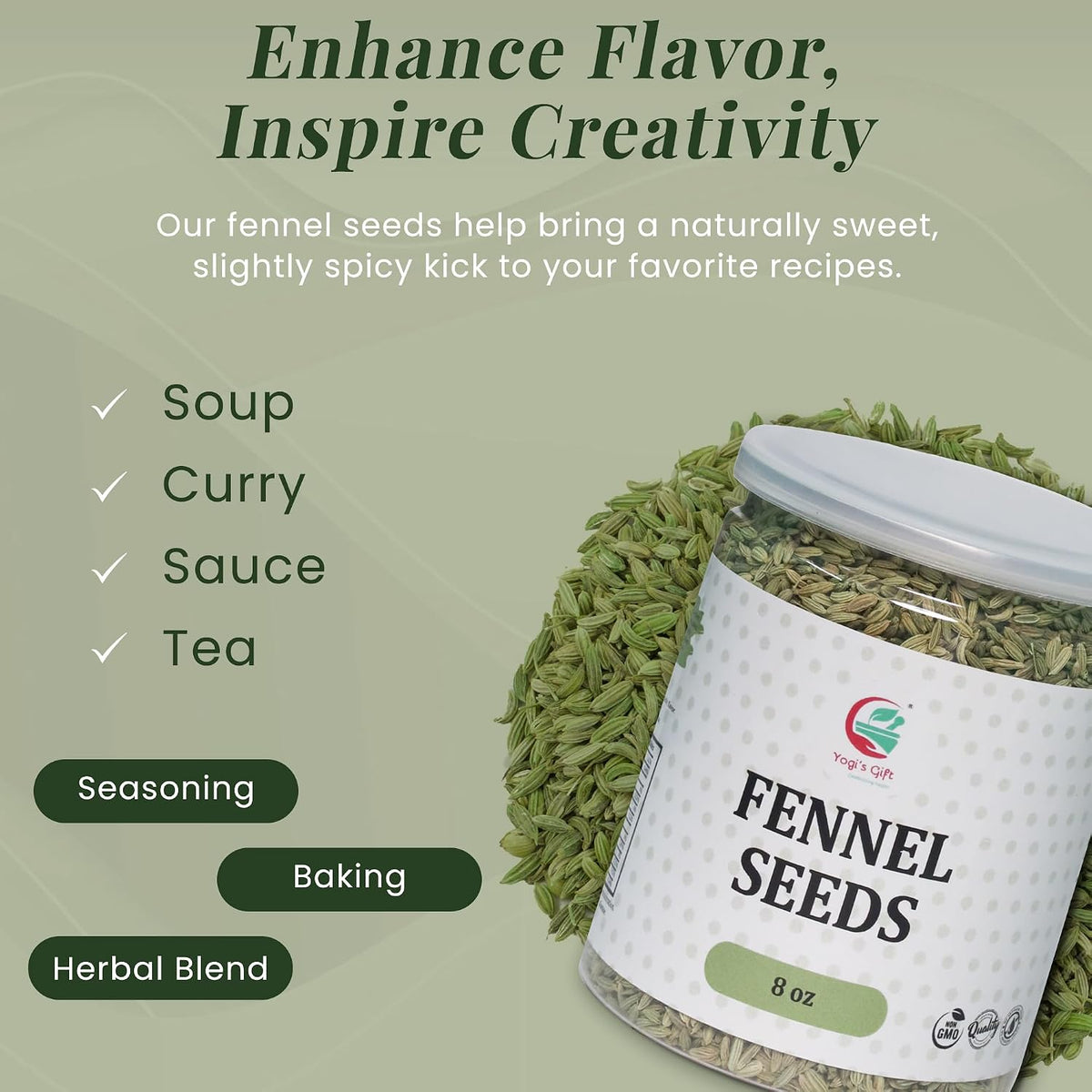 Yogi's Gift® Fennel Seeds 8oz | Whole Fennel Seeds | Premium Quality