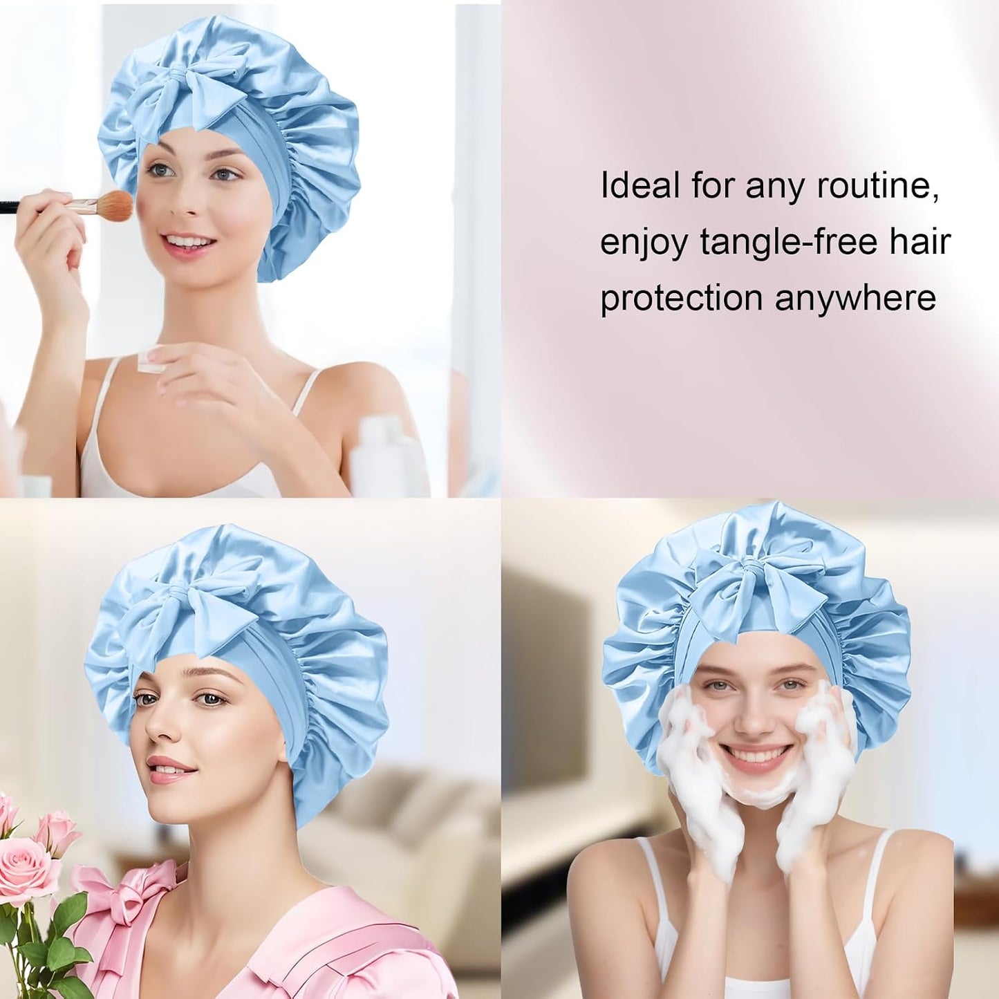 Silk Bonnet for Women, Satin Bonnet for Sleeping, Large Sleep Cap with Elastic Tie Band for Curly Hair