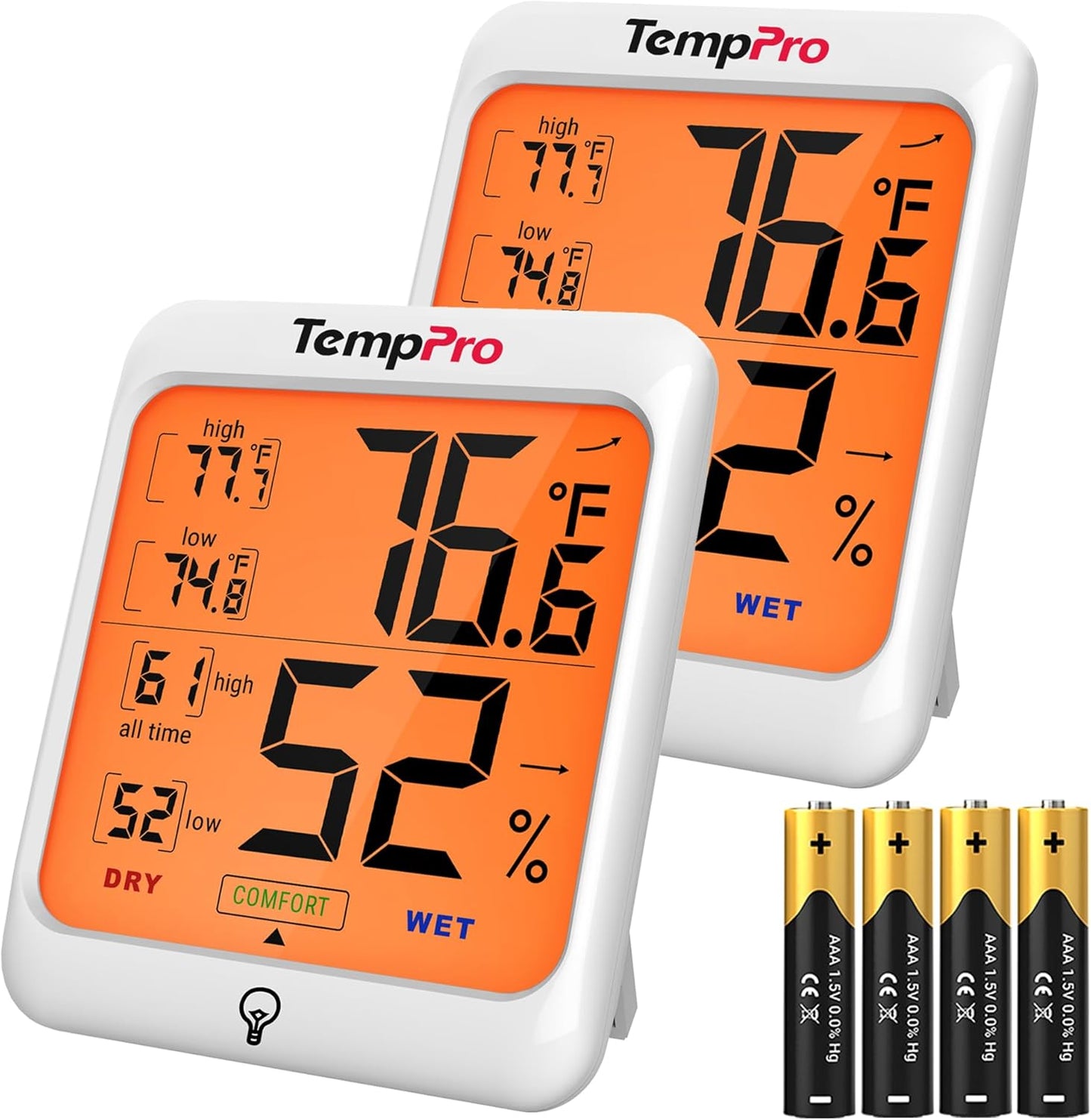 TempPro TP53 Digital Hygrometer Indoor Thermometer for Home, Temperature Humidity Sensor with Comfort Indicator & Max Min Records, Backlit Display Room Thermometer Humidity Meter(Previously ThermoPro)
