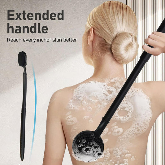 OZNER 24 Inches Silicone Back Scrubber for Shower - Extendable Long Handle Shower Brush with Dual-Sided Bristles - Exfoliating Body Scrubber for Sensitive Skin - Perfect for Men & Women (Black)