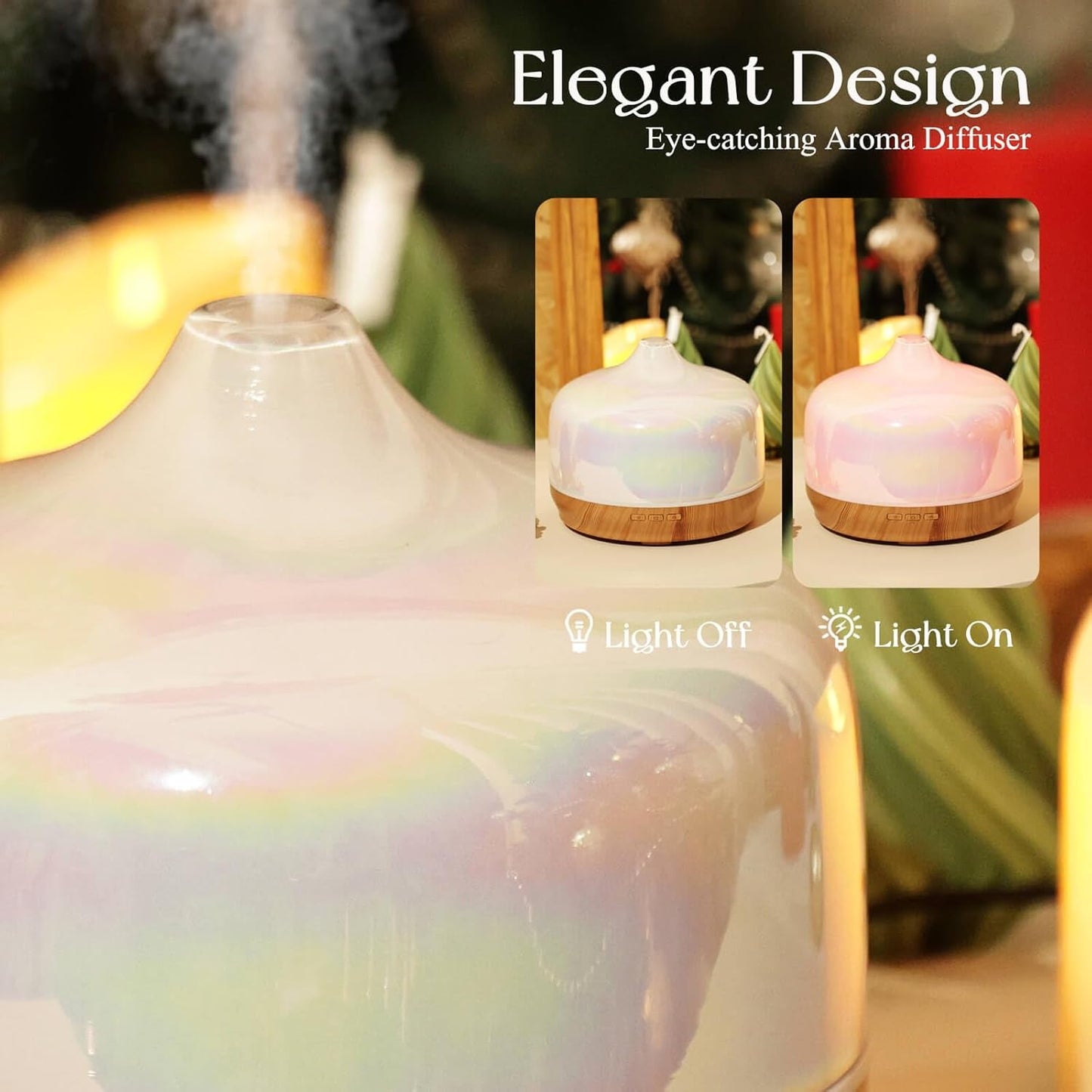 Porseme 500ml Glass Essential Oil Diffuser Aromatherapy Ultrasonic Cool Mist Humidifier 15-21 Running Hours Waterless Auto-Off Air Diffusers for Sleeping Yoga Working Spa(Light Blue)