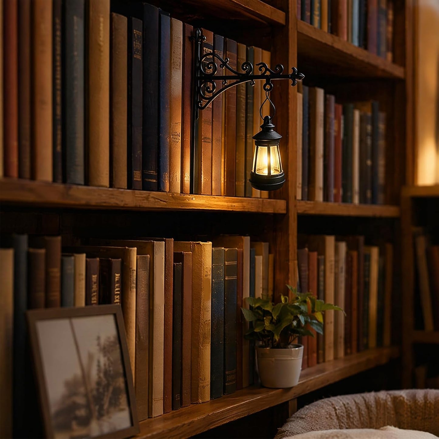 Library Lantern-Decorative Bookshelf Lighting, Mini Bookshelf Lamp Slides Between Books, Warm Amber LED Nook Light & Bookshelf Lantern for Book Nook, Shelf Decor Gift for Book Lovers(Reading Ghost)