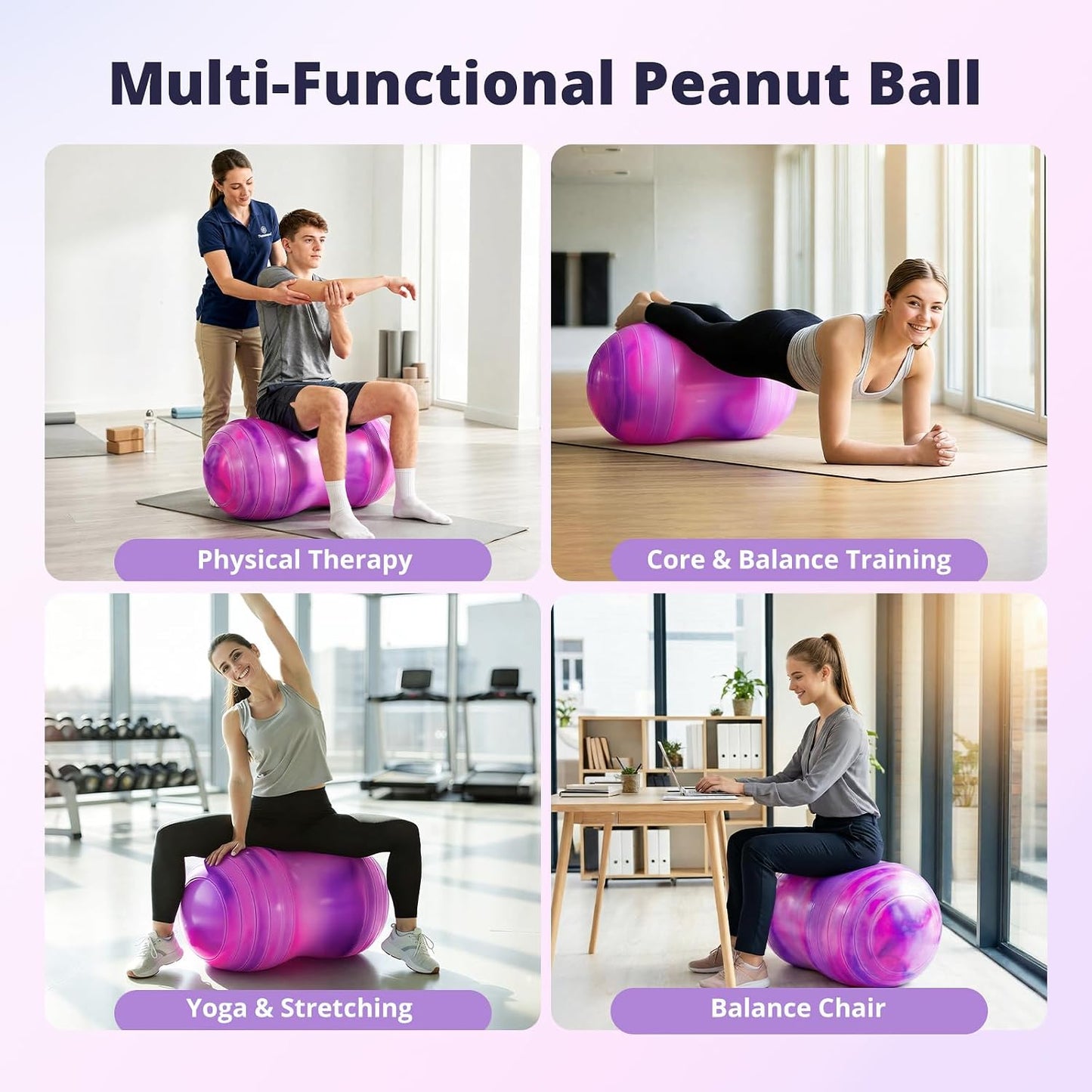 18’’/20’’ Peanut Ball for Kids & Adults, Anti-Burst Exercise Ball for Autism Sensory Training, Pregnancy & Physical Therapy, Yoga Balance Ball Chair for Fitness.