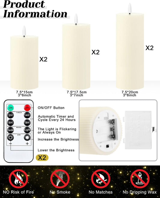 VIHOSE 12 Pack White Flameless Candles Set with Remote and Timer Flickering Flameless Battery Candles Flat Top LED Pillar for Wedding Outdoor Home Festival Decoration(D 3'' H 4'' 5'' 6'')