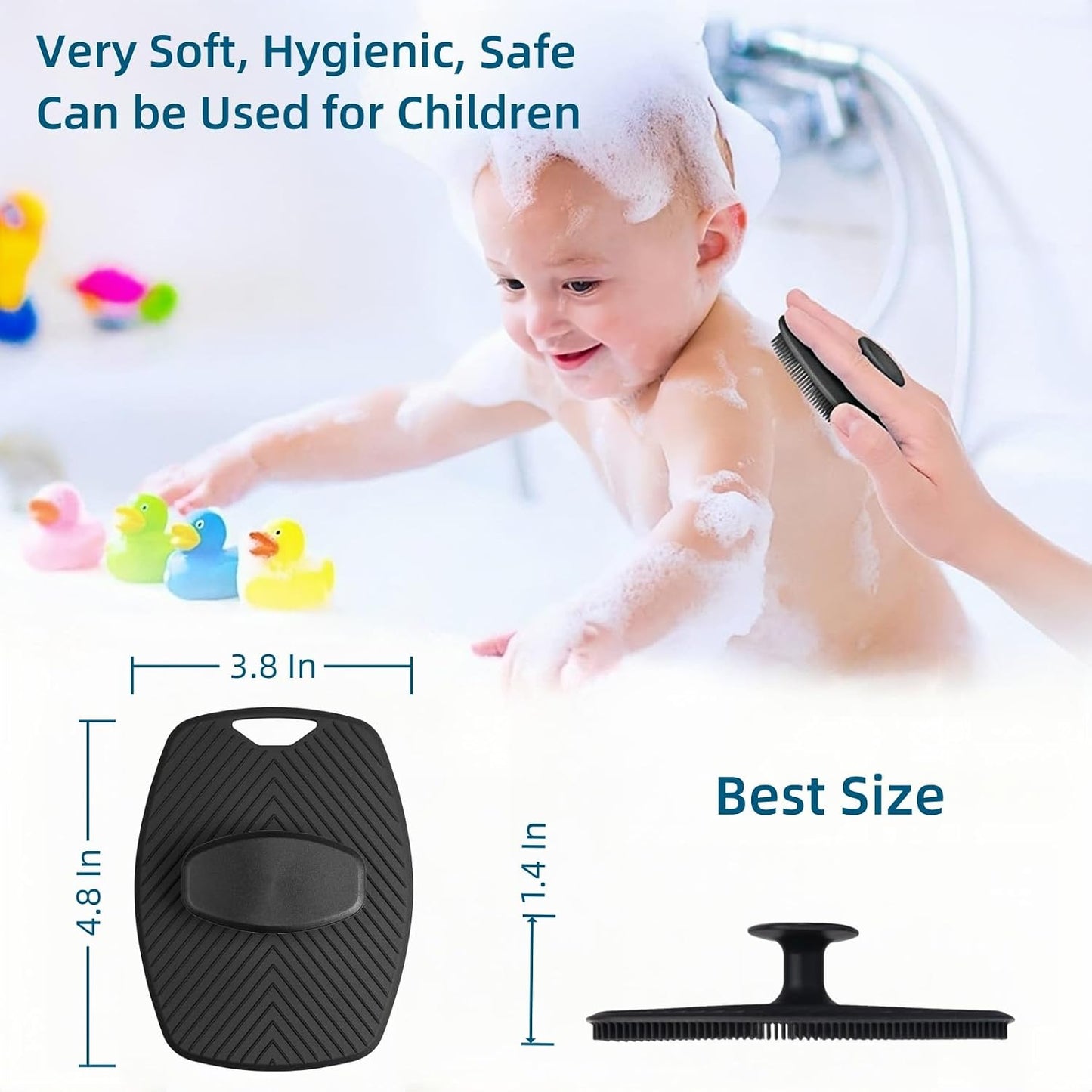 2 Pack Silicone Body Scrubber, Highly Elastic Bristles Handheld Brush for Shower, Lather Well and Gentle Exfoliating, Makes Skin Smooth, for Women and Men, Black and Gray