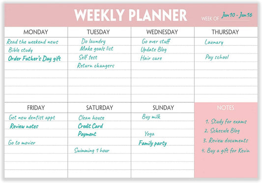 Weekly Planner Notepad - Tear Off Planning Pad with Daily Schedule & Calendar, 52 Sheets, 100gsm Paper, Undated Weekly To Do List Notepad, 10x7 in